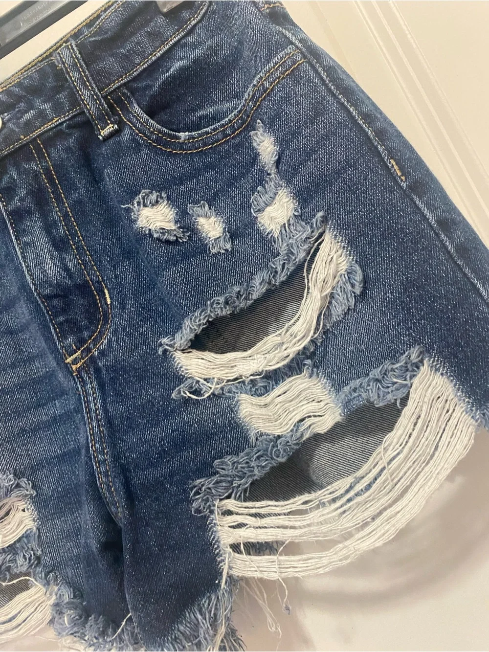 Cello Dark Blue Distressed Denim Shorts